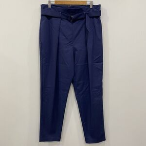 BCBGMaxazria NWT L Navy Blue High Waist Pleated Tapered Paperboy Career Pants